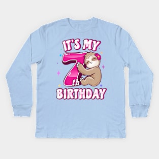 Its My 7th Birthday Girls Sloth Kids Long Sleeve T-Shirt